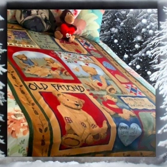 Throw Teddy Bear blanket Country look comes Monkey w/ heart green brown red 69… - Picture 1 of 11